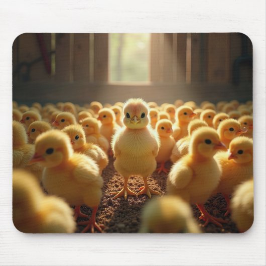 Gelbe Chicks in einem sonnigen Stall Mousepad (Vorne)