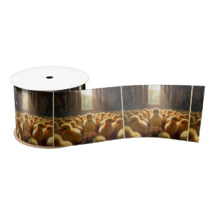 Gelbe Chicks in einem sonnigen Stall Satinband