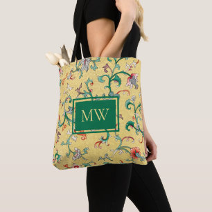 Gelbe Chinesische Blumenzange Monogramm Totbeutel Tasche