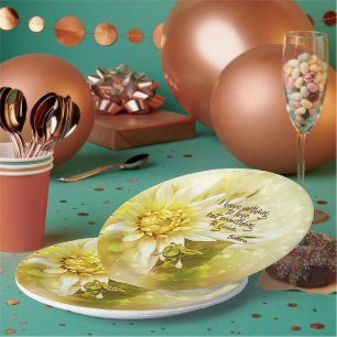 Gelbe Chrysanthemen-Party-Teller-Spruch Pappteller