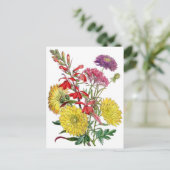 Gelbe Chrysanthemen und lila Scabiosa-Blume Postkarte (Stehend Vorderseite)
