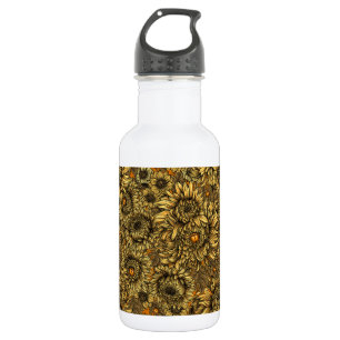 Gelbe Chrysanthemenblüten und orange Käfer Edelstahlflasche