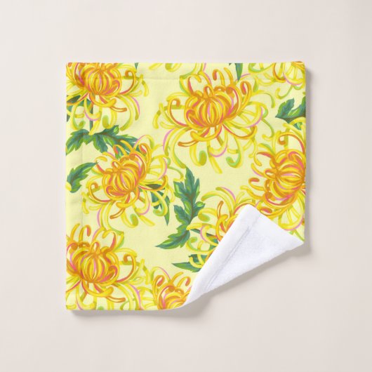 Gelbe Chrysanthemum-Blume Badhandtuch Set (Waschlappen)