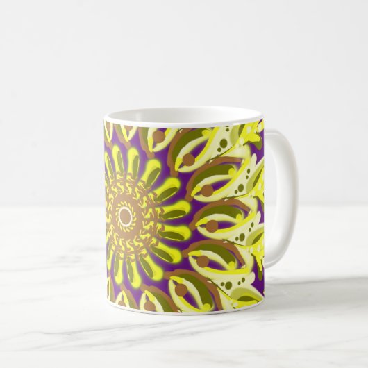 Gelbe Chrysanthemum-Blume Lila Abstrakt Kaffeetasse (VorderseiteRechts)