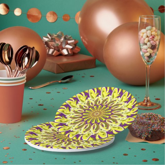 Gelbe Chrysanthemum-Blume Lila Abstrakt Pappteller (Multi)