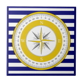 Gelbe Compass-Rose Blau und Weiß Streifen Fliese