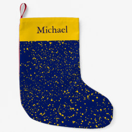 Gelbe Confetti-Punkte am blauen Weihnachtsfeiertag Kleiner Weihnachtsstrumpf