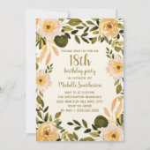 Gelbe Creme Blumengrün 18. Geburtstag Einladung (Vorderseite)
