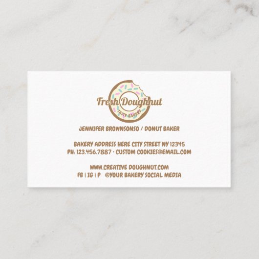 Gelbe Creme Doughnut Süßkekse Visitenkarte (Rückseite)
