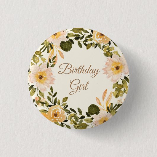 Gelbe Creme Floral Geburtstagskarte Button (Vorderseite)