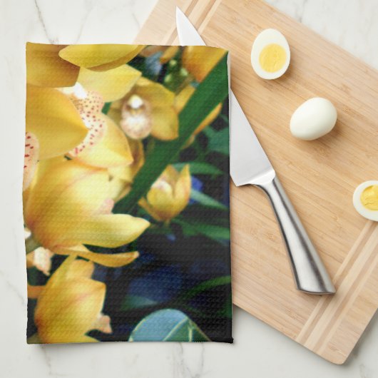 Gelbe Cymbidium-Orchideen Geschirrtuch (Viertel Falte)