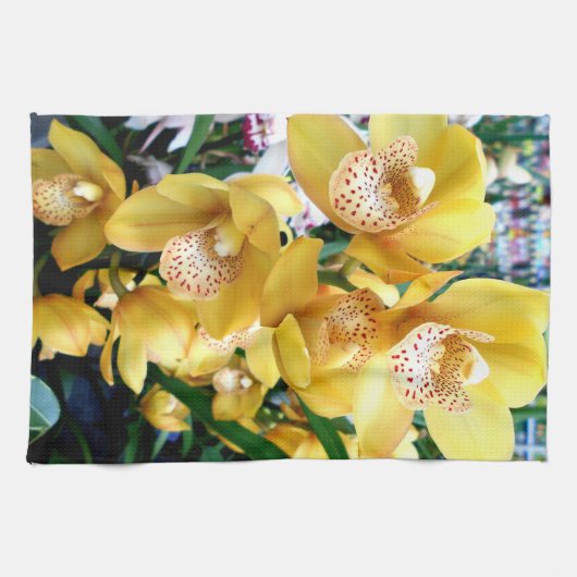 Gelbe Cymbidium-Orchideen Geschirrtuch (Horizontal)