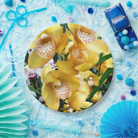 Gelbe Cymbidium-Orchideen Pappteller (Party)