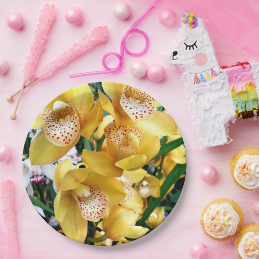 Gelbe Cymbidium-Orchideen Pappteller (Party)
