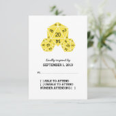 Gelbe D20-Würfel-Antwortkarte RSVP Karte (Stehend Vorderseite)