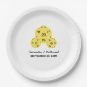 Gelbe D20-Würfel-Hochzeitspapier-Teller Pappteller (Vorderseite)