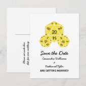 Gelbe D20 Würfel Save the Date Postkarte (Vorne/Hinten)