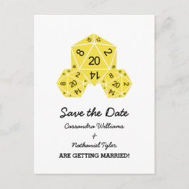 Gelbe D20 Würfel Save the Date Postkarte