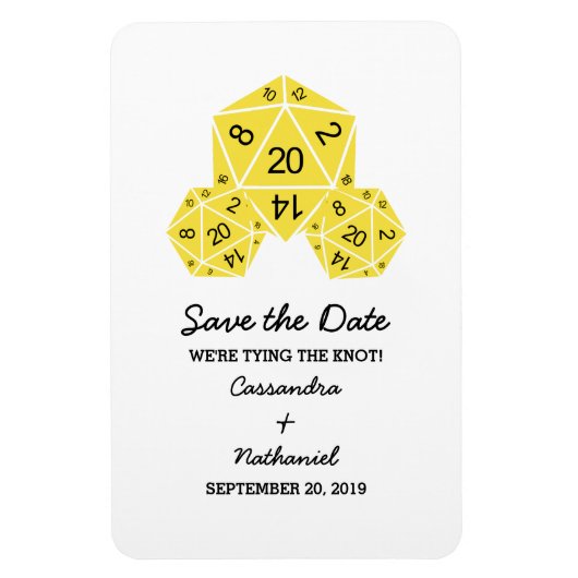 Gelbe D20-Würfel speichern Sie das Datumsfenster Magnet (Vertikal)