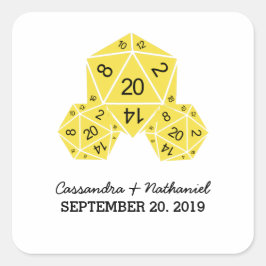 Gelbe D20-würzige Hochzeitskleber Quadratischer Aufkleber