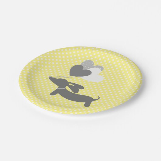 Gelbe Dackel Party Teller Balloons (Schrägansicht)