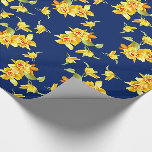 Gelbe Daffodien auf blau Geschenkpapier (Ecke)