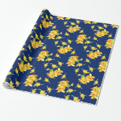 Gelbe Daffodien auf blau Geschenkpapier (Ungerollt)