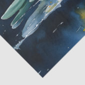 Gelbe Daffodien auf blauem Aquarell-Decoupage Seidenpapier (Ausschnitt)