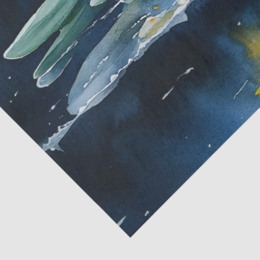 Gelbe Daffodien auf blauem Aquarell-Decoupage Seidenpapier (Ausschnitt)