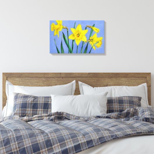 Gelbe Daffodien auf blauem Wrapper der Leinwand (Insitu (Schlafzimmer))