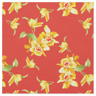 Gelbe Daffodien auf Rot Stoff