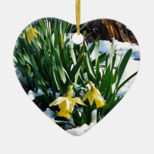 Gelbe Daffodien Blume im Schnee Keramik Ornament