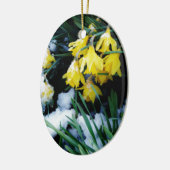 Gelbe Daffodien Blume im Schnee Keramik Ornament (Links)