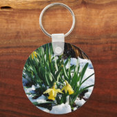 Gelbe Daffodien Blume im Schnee Schlüsselanhänger (Vorderseite)