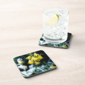 Gelbe Daffodien Blume im Schnee Untersetzer (Rechte Seite)