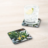 Gelbe Daffodien Blume im Schnee Untersetzer (Rechte Seite)