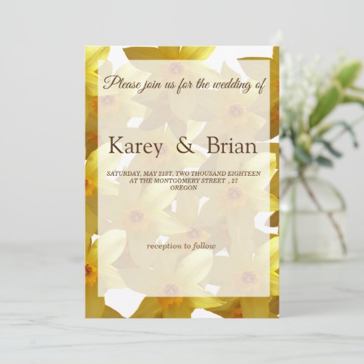 Gelbe Daffodien Blumenkarte Einladung (Stehend Vorderseite)