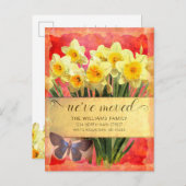 Gelbe Daffodien florale Butterfly Korallenbewegung Ankündigungspostkarte (Vorne/Hinten)