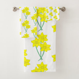 Gelbe Daffodien Frühlingsblumen Blumenstrauß Badhandtuch Set