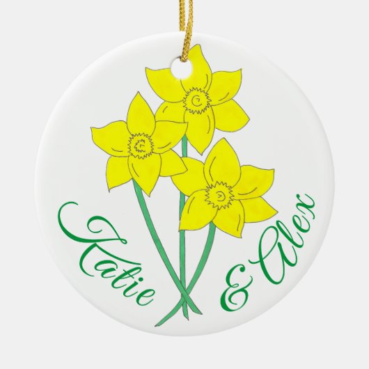 Gelbe Daffodien Frühlingsblumen Blumenstrauß Keramik Ornament (Vorne)