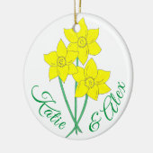 Gelbe Daffodien Frühlingsblumen Blumenstrauß Keramik Ornament (Links)