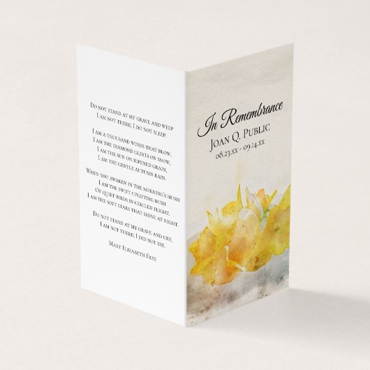 Gelbe Daffodien Frühlingsfest Gedenkgebet Visitenkarten (Vorderseite)