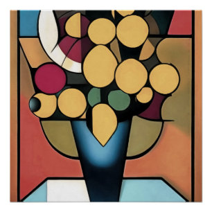 Gelbe Daffodien im geometrischen Stil der Blauen V Poster