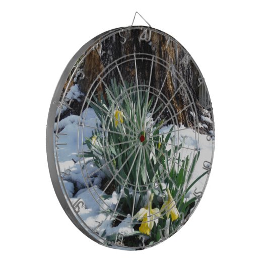 Gelbe Daffodien im Schnee Dartscheibe (Vorderseite Links)