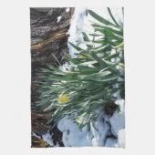 Gelbe Daffodien im Schnee Geschirrtuch (Vertikal)