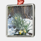 Gelbe Daffodien im Schnee Ornament Aus Metall (Links)