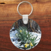 Gelbe Daffodien im Schnee Schlüsselanhänger (Vorderseite)