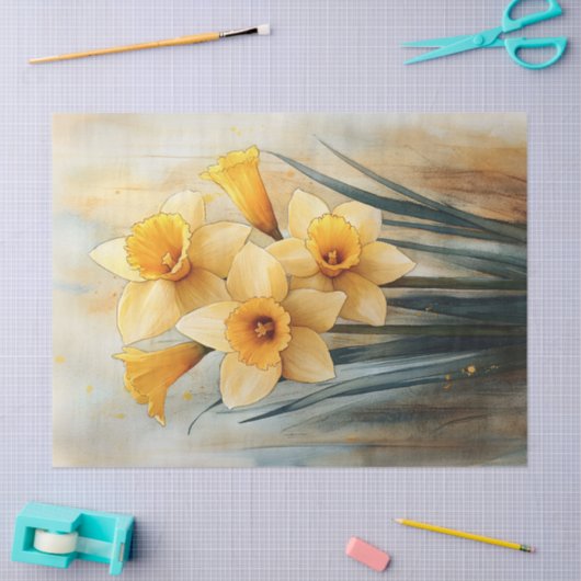 Gelbe Daffodien in Aquarellfarben Seidenpapier (Basteln)