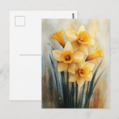 Gelbe Daffodien in Wasserfarbe Postkarte (Vorne/Hinten)