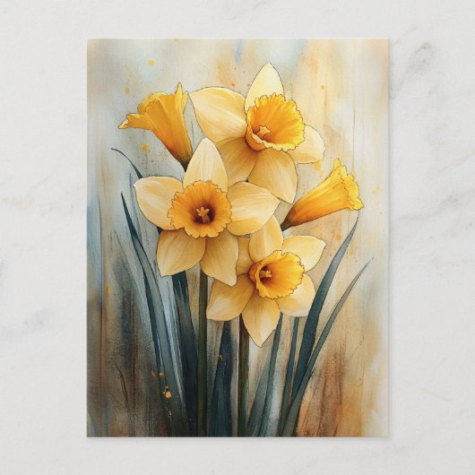 Gelbe Daffodien in Wasserfarbe Postkarte (Vorderseite)